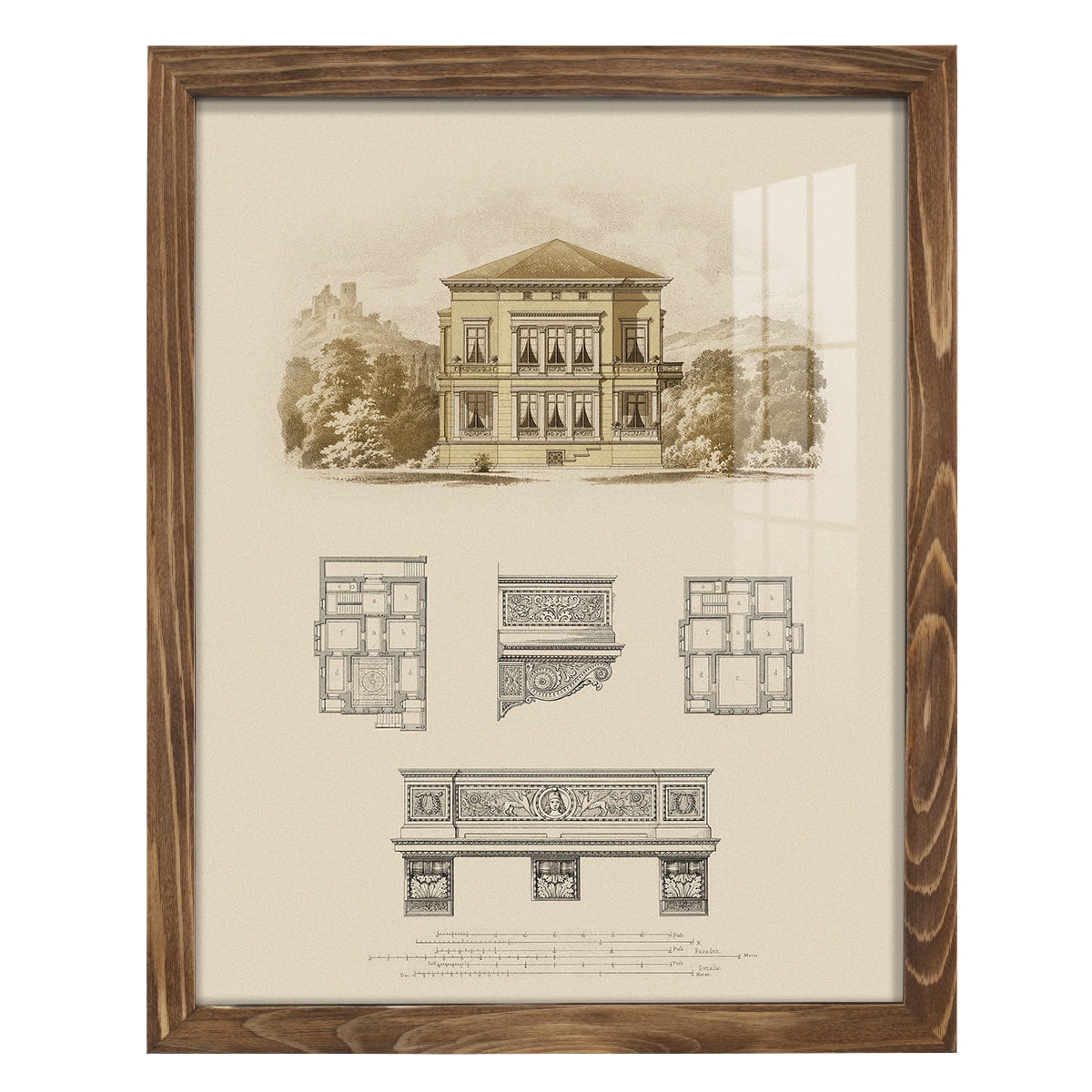 Estate and Plan I -Framed Print w/glass-Walnut