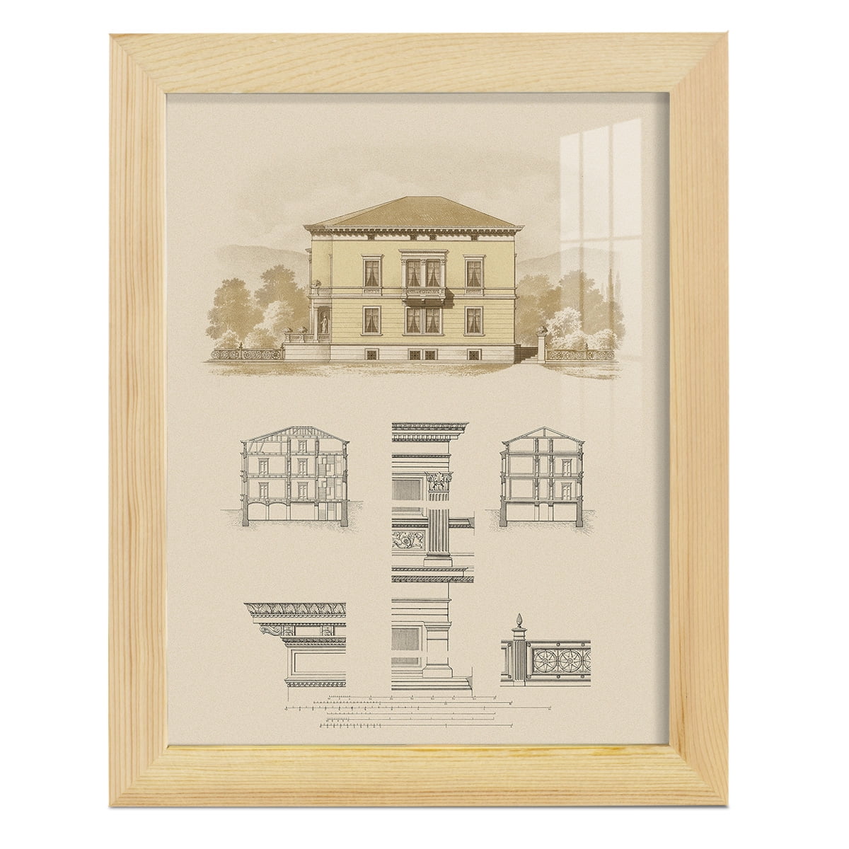 Estate and Plan II -Framed Print w/glass-Natural Wood