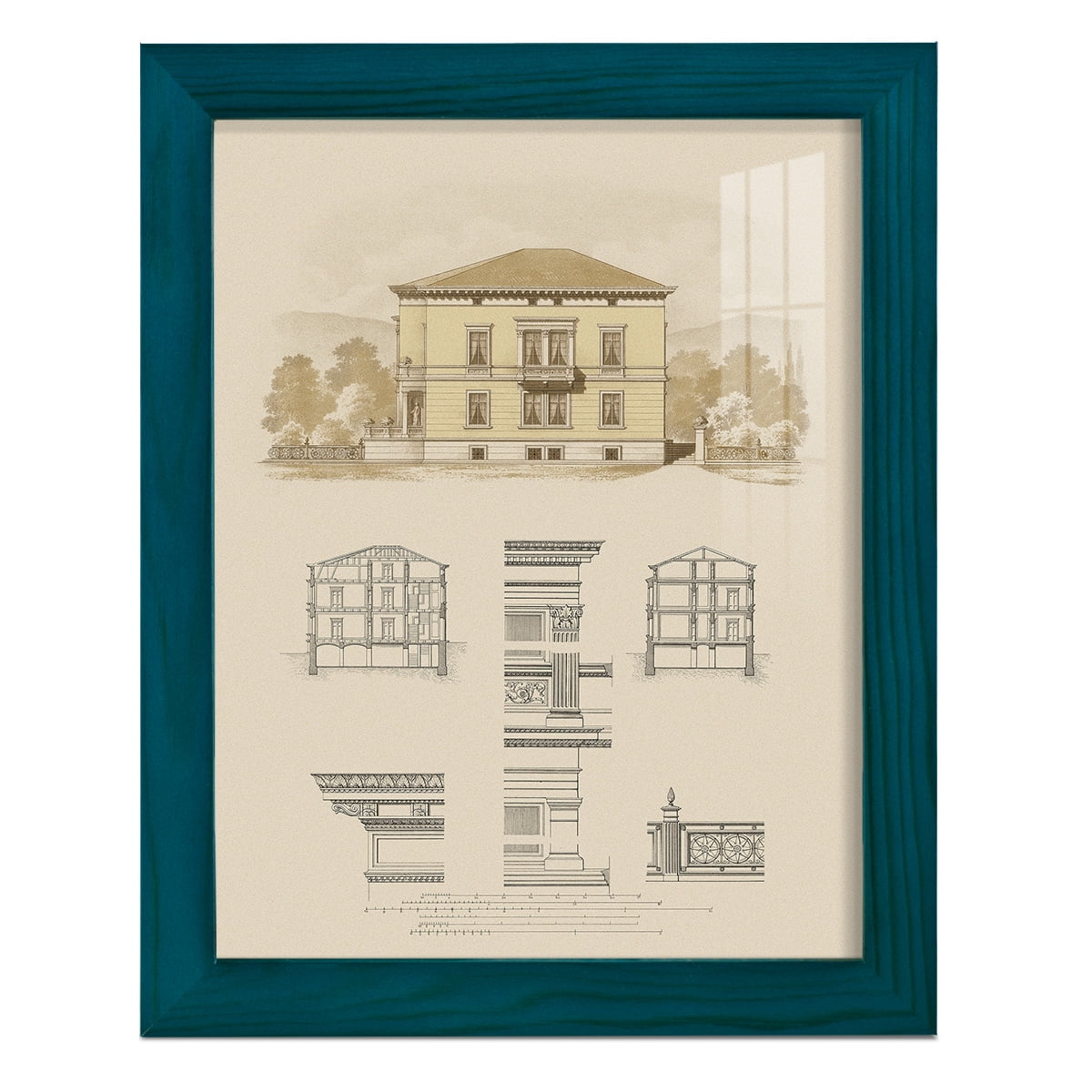 Estate and Plan II -Framed Print w/glass-Ocean Blue