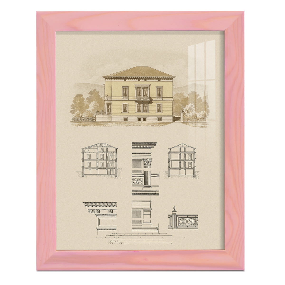 Estate and Plan II -Framed Print w/glass-Sunset Pink