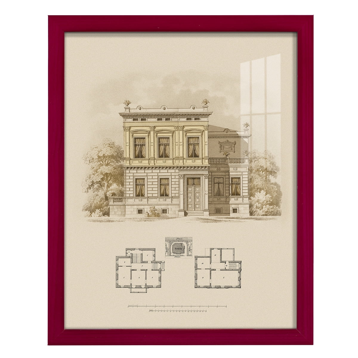 Estate and Plan III -Framed Print w/glass-Cherry Red