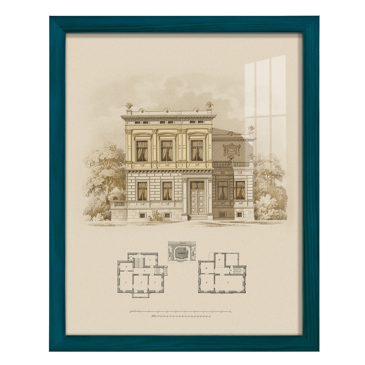 Estate and Plan III -Framed Print w/glass-Ocean Blue