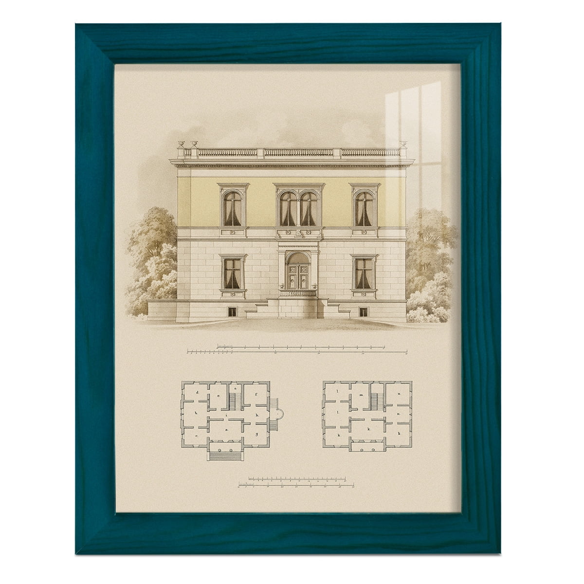 Estate and Plan V -Framed Print w/glass-Ocean Blue