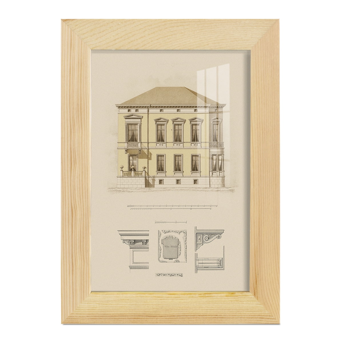 Estate and Plan VI -Framed Print w/glass-Natural Wood