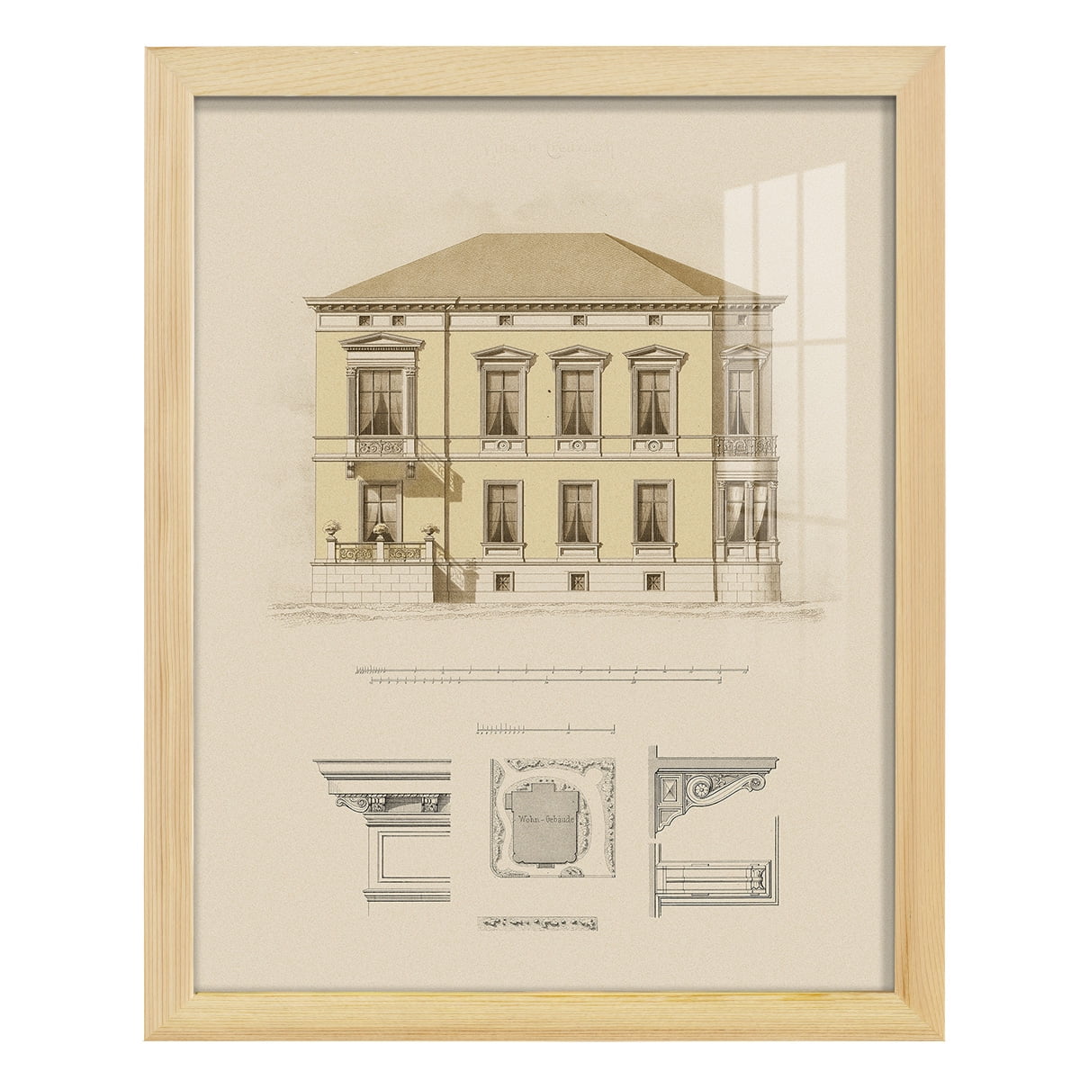 Estate and Plan VI -Framed Print w/glass-Natural Wood