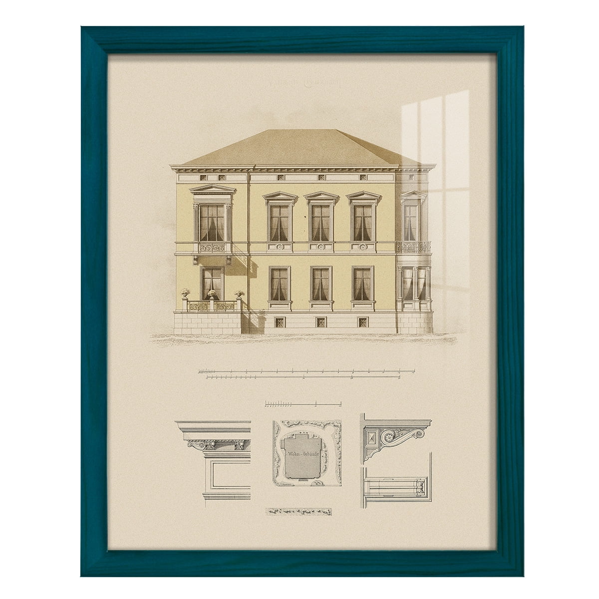 Estate and Plan VI -Framed Print w/glass-Ocean Blue