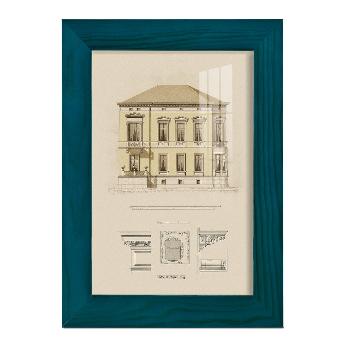 Estate and Plan VI -Framed Print w/glass-Ocean Blue