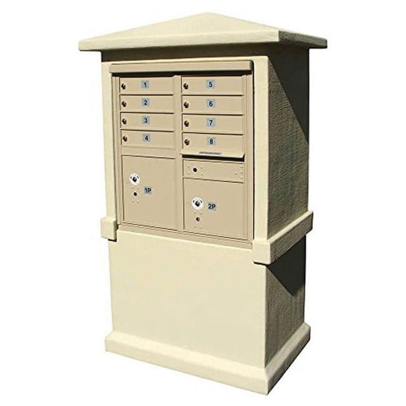 Estateview Stucco CBU Mailbox Center - Tall Pedestal - Sandstone