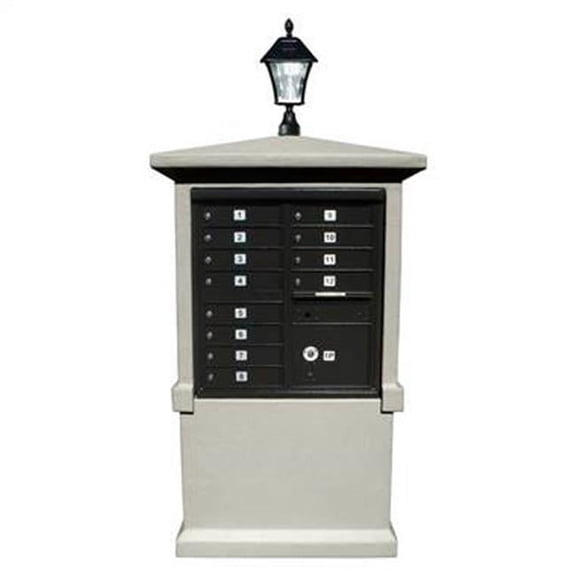 Estateview Stucco Cluster Box Unit Mailbox Center Column & Tall Pedestal with Bayview Solar Lamp - Non Painted