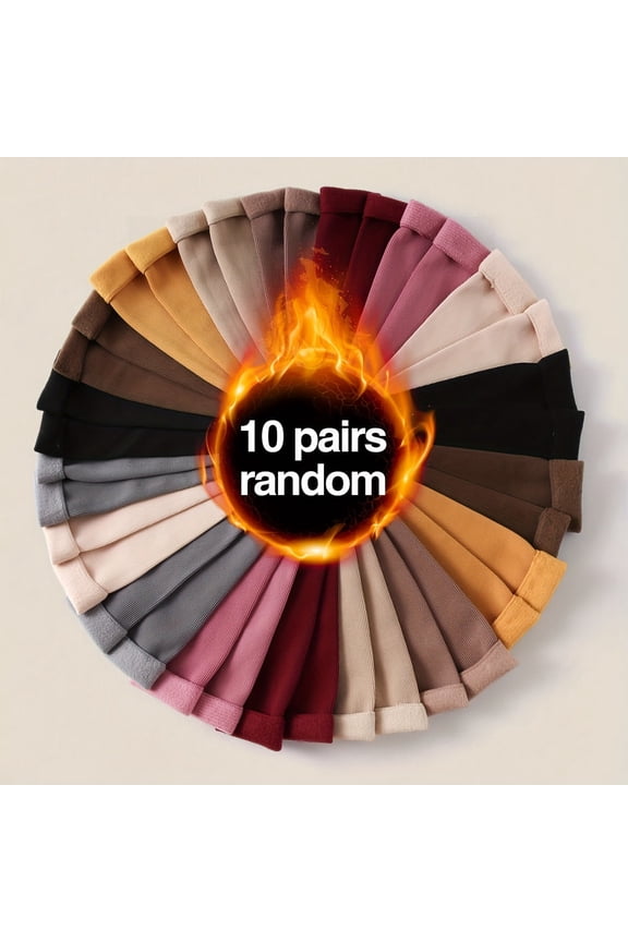 10 Pairs Plus Size Casual Socks  Women‘s Solid Plush Lined Thickened Warm Snow Socks For Fall & Winter