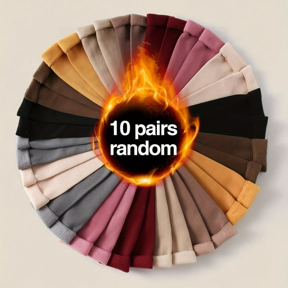 Estbridge 10 Pairs Plus Size Casual Socks Women‘s Solid Plush Lined Thickened Warm Snow Socks For Fall & Winter