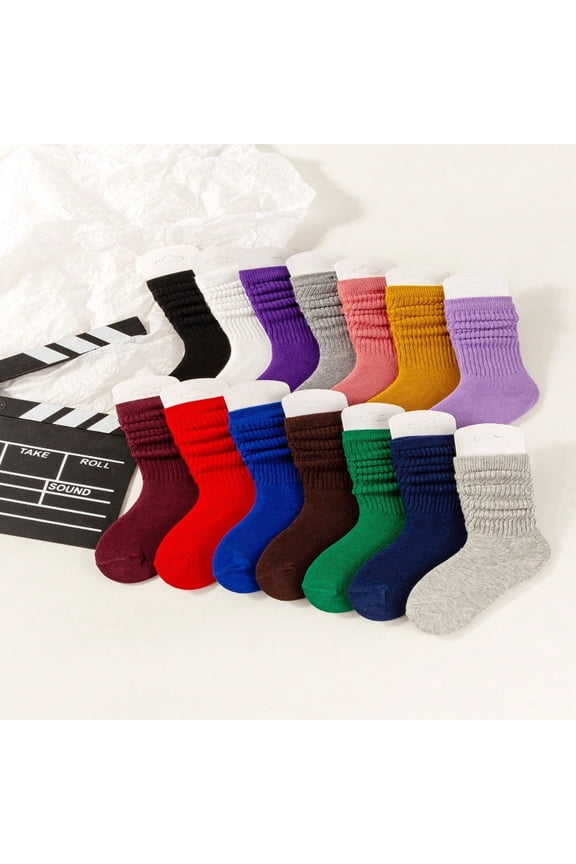 3pairs Children‘s Random Color Fashionable Bubble Pile Socks Comfortable Breathable Classic European Style Knee-High Casual Scrunch Socks