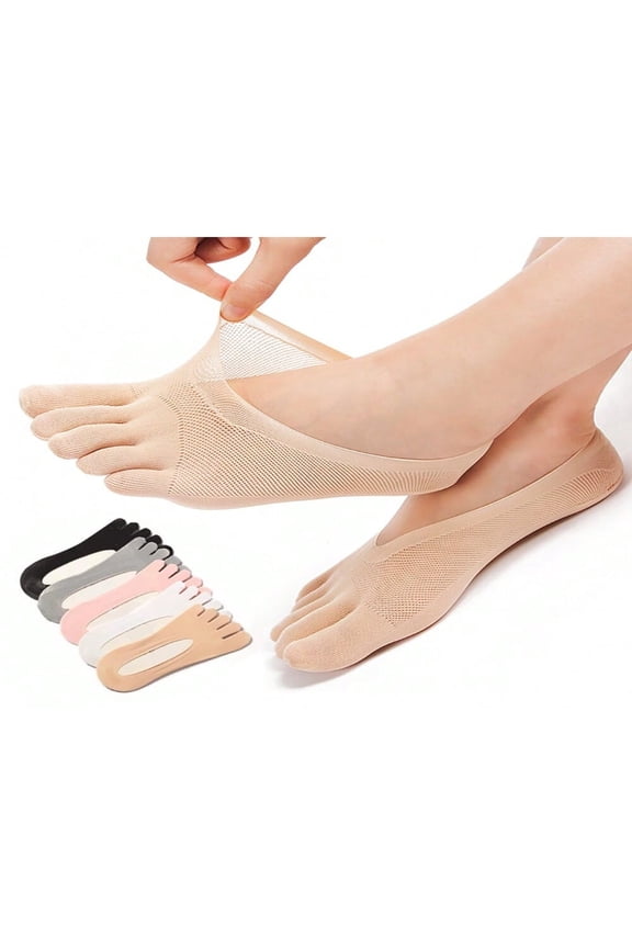 4pcs Thin Five-Finger Socks Summer Sweat Absorbing Split Toe Socks Slippers Silicone Anti-Slip Sport Hosiery Women Men Cotton Socks