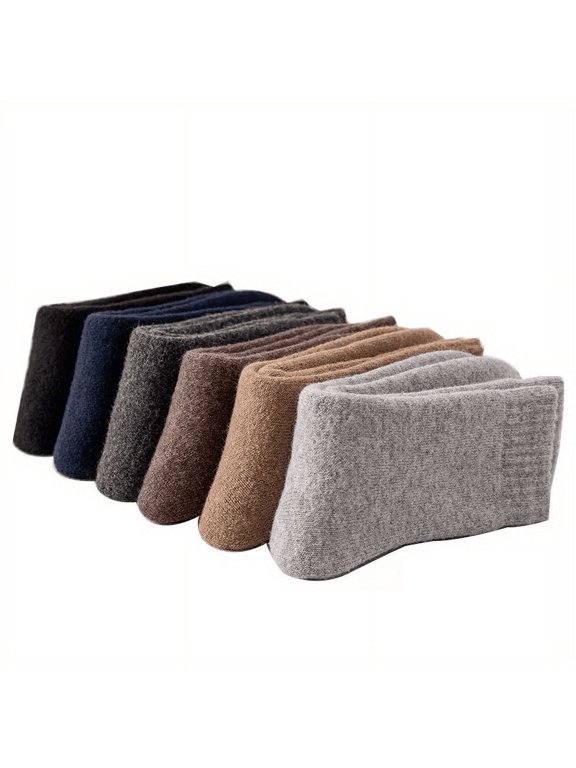 5-Pack Unisex Thick Knitted Cotton Socks - 100% Pure Cotton Solid Color Mid-Calf Length Extra Thick Terry Loop Pile Machine Washable Warm Winter Crew Socks