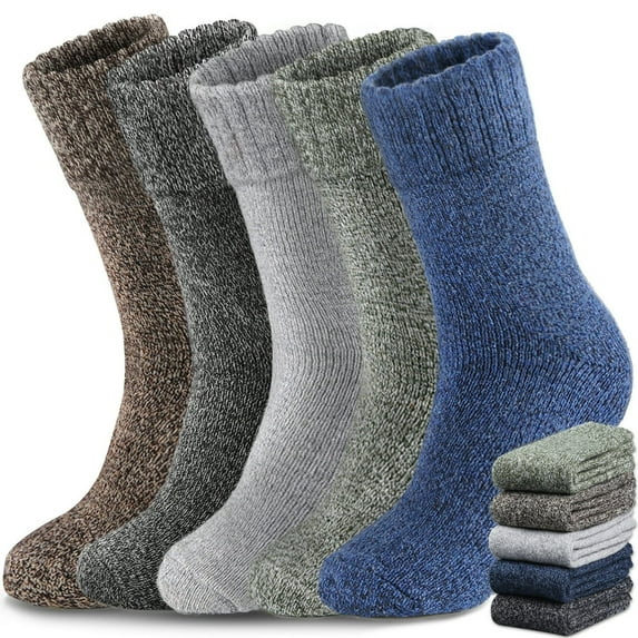 Estbridge 5 Pairs Merino Wool Socks for Men Thick Winter Wool Hiking Socks Warm Breathable Crew Mens Socks(USA Size 7-13)