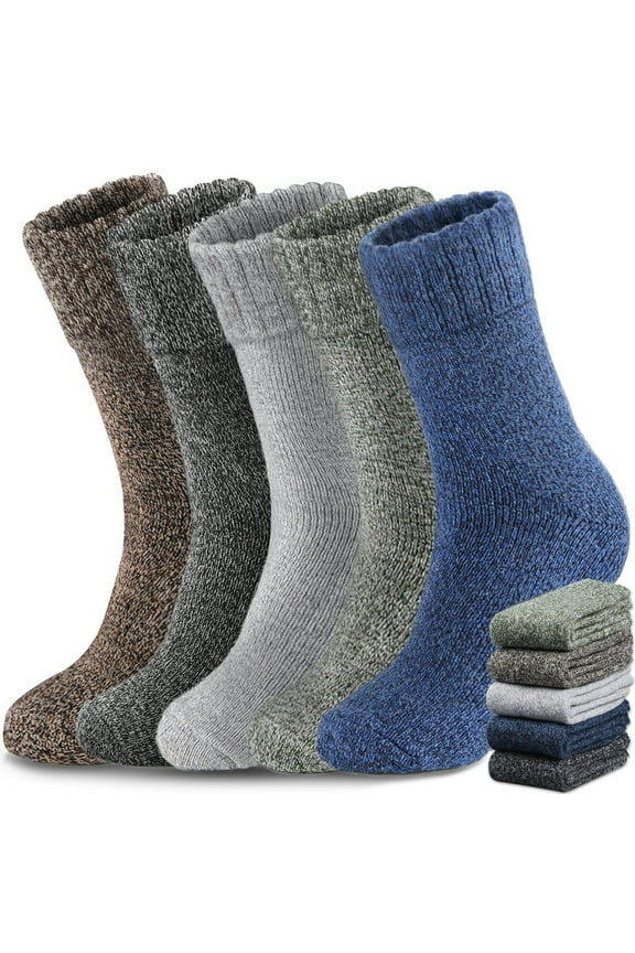 5 Pairs Merino Wool Socks for Men Thick Winter Wool Hiking Socks Warm Breathable Crew Mens Socks(USA Size 7-13)
