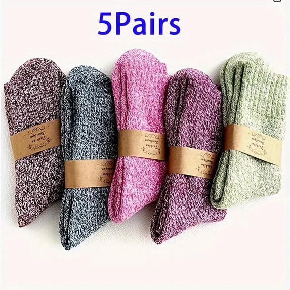 Estbridge 5 pairs women‘s warm socks for autumn and winter women‘s thick knitted comfortable wool calf socks retro style socks perfect Christmas gift