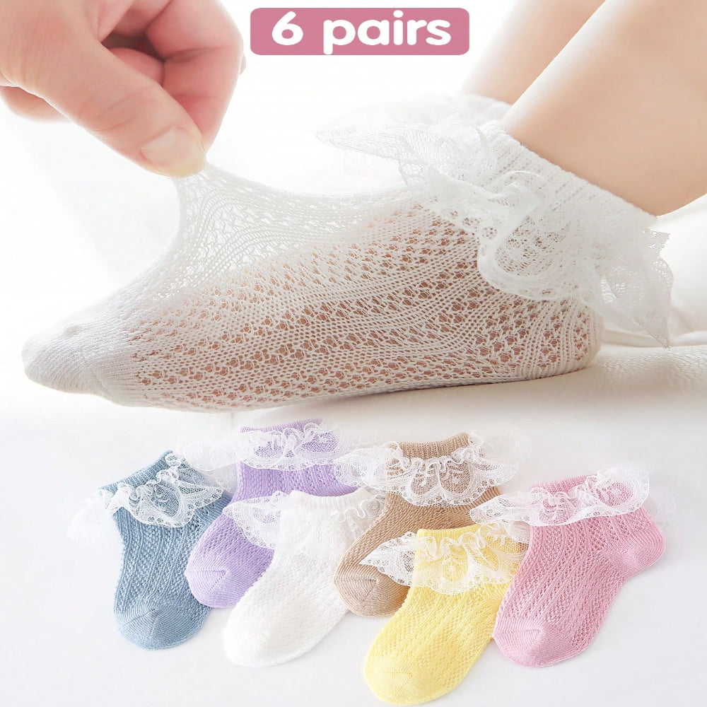 Frilly Socks Women 4/5/6 Pack Baby Toddler Girls Ruffle Socks White Princess Eyelet Frilly Lace Ankle Cotton Dress Socks For Little/Big Kids Frilly Socks Kids