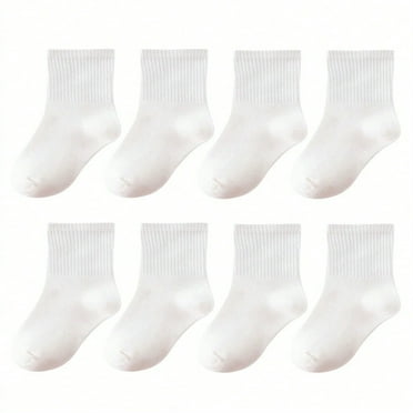 Estbridge 8pairs Toddler & Big Kids‘ Solid Color Sports Socks White Mid Calf Length