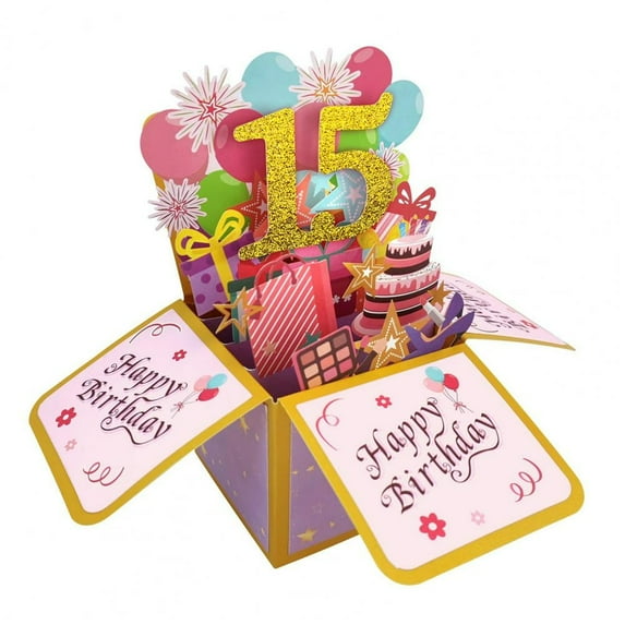 Estbridge Happy Birthday Greeting Card with Envelope 3D Gift Box 65th/55th 12/15 Years Old Birthday Wishes Message Card Party Gift