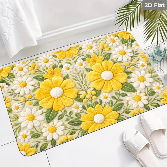 Este estampado de margaritas amarillas y blancas est hecho de tierra de diatomeas, es lavable a mquina y adecuado para decorar porches exteriores, cocinas, salas de estar, baos u oficinas.
