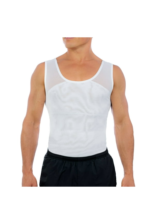 Original Men's Chest Compression Shirt to Hide Gynecomastia Moobs Shapewear (White, Large)