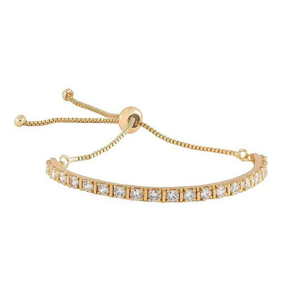 Estele Gold Plated Line American Diamond Bar Cuff Bracelet For Girls and Women