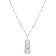 ESTELLA COLLECTIONS Estella Collection 1.21 Carat T.W. Baguette and Round Natural Diamond 3 Stone Journey Halo Pendant Necklace in 18K Solid White Gold Jewelry Gift For Women (G-H Color, SI1-SI2 Clarity) Mothers Day Gift