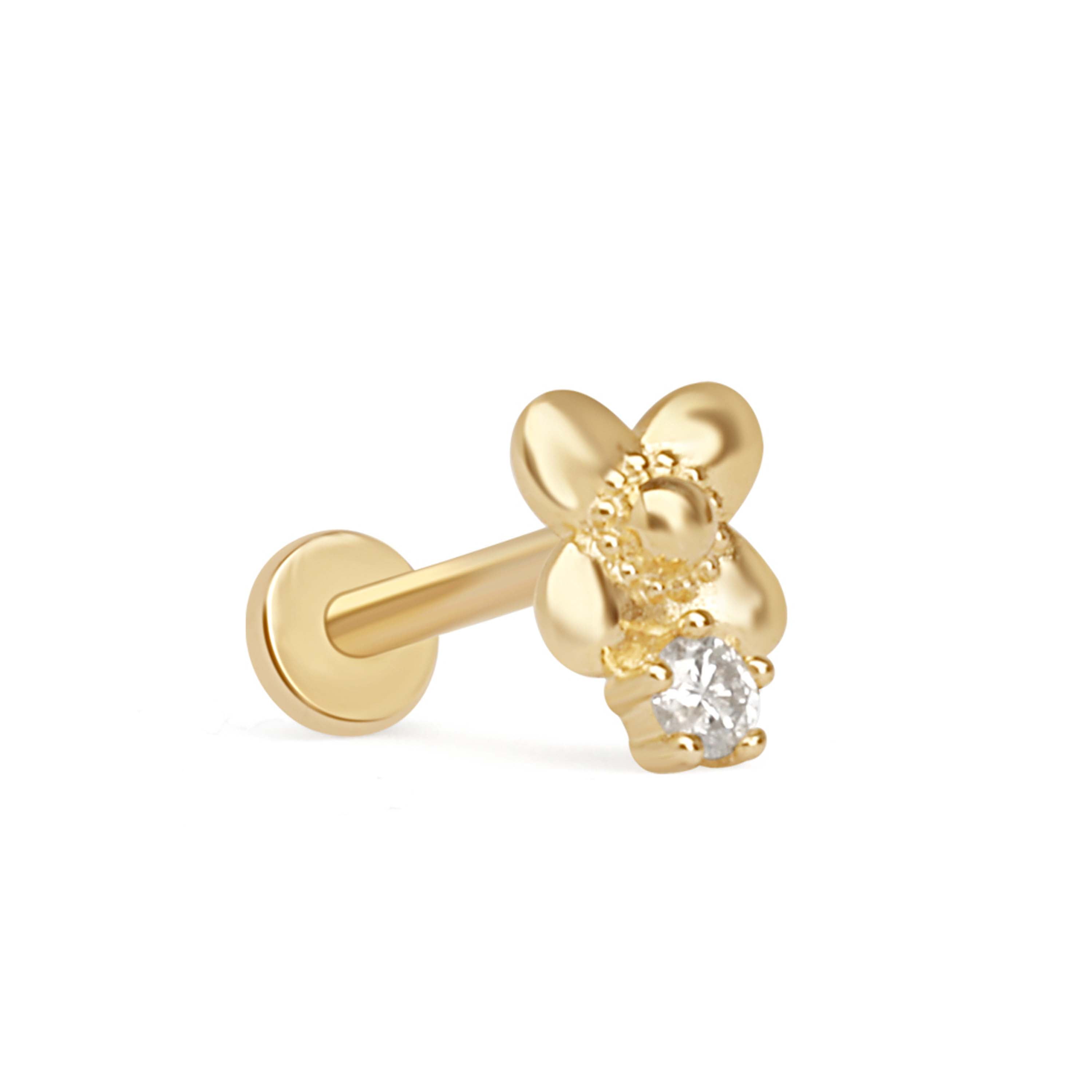 Metal Daisy Flower Stud Earrings - Gold