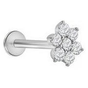 ESTELLA COLLECTIONS Estella Collection 14K Solid White Gold Diamond Floral Cartilage Stud Earrings- Labret Tragus Ear Piercing - Conch Helix Stud - Diamond Cluster Earring - Jewelry Gift For Her