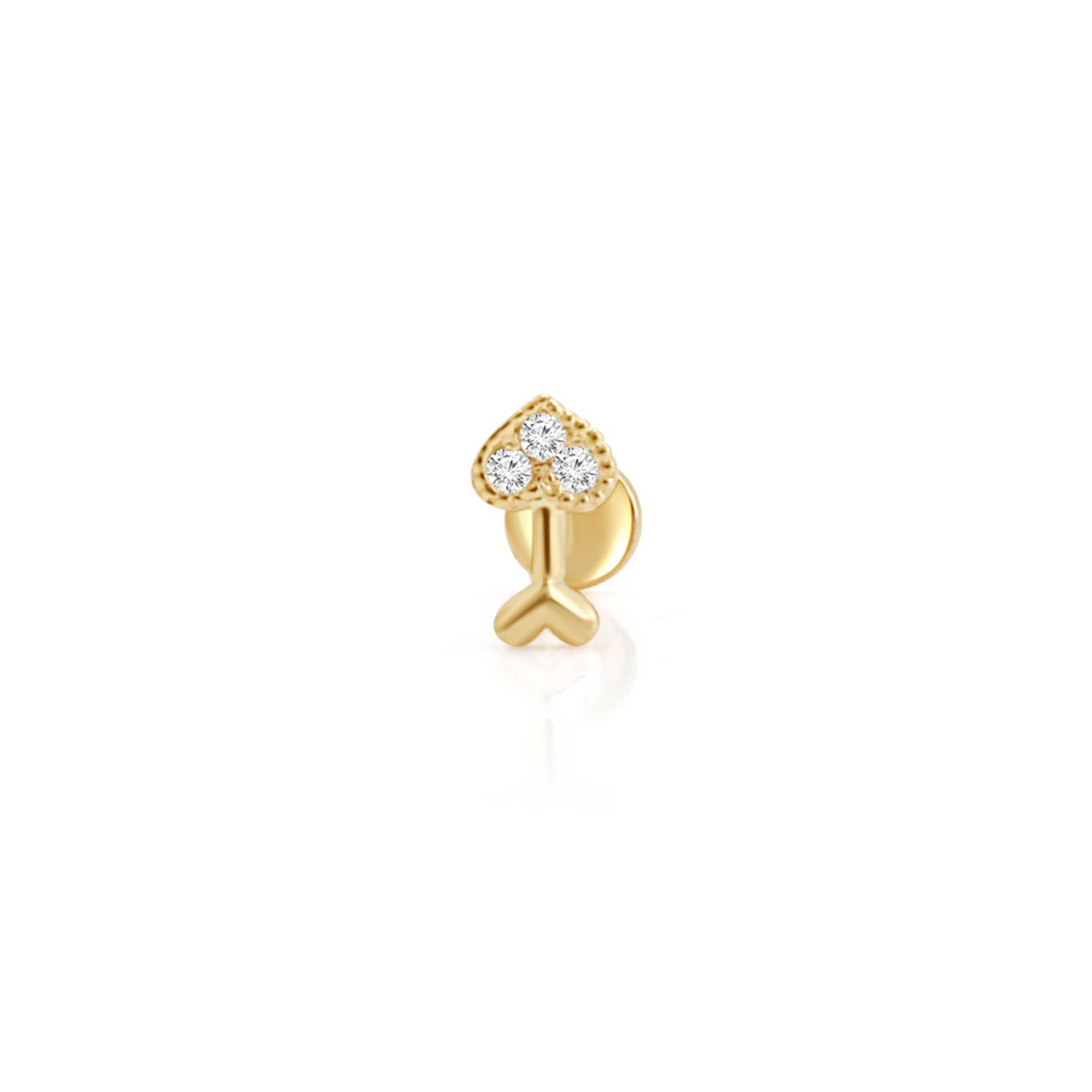 Estella Collection 14K Solid Yellow Gold Genuine Diamond Heart Cartilage Stud Earrings Cluster