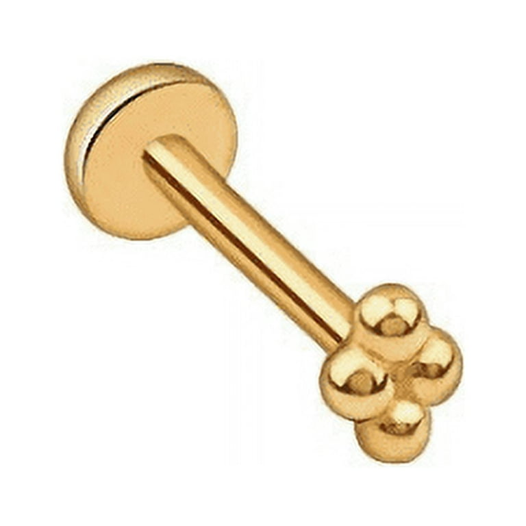 14KT Yellow Gold White CZ Beaded Internally Threaded Flat Back Labret 14KT Yellow Gold White CZ Beaded Internally Threaded Flat Back Labret