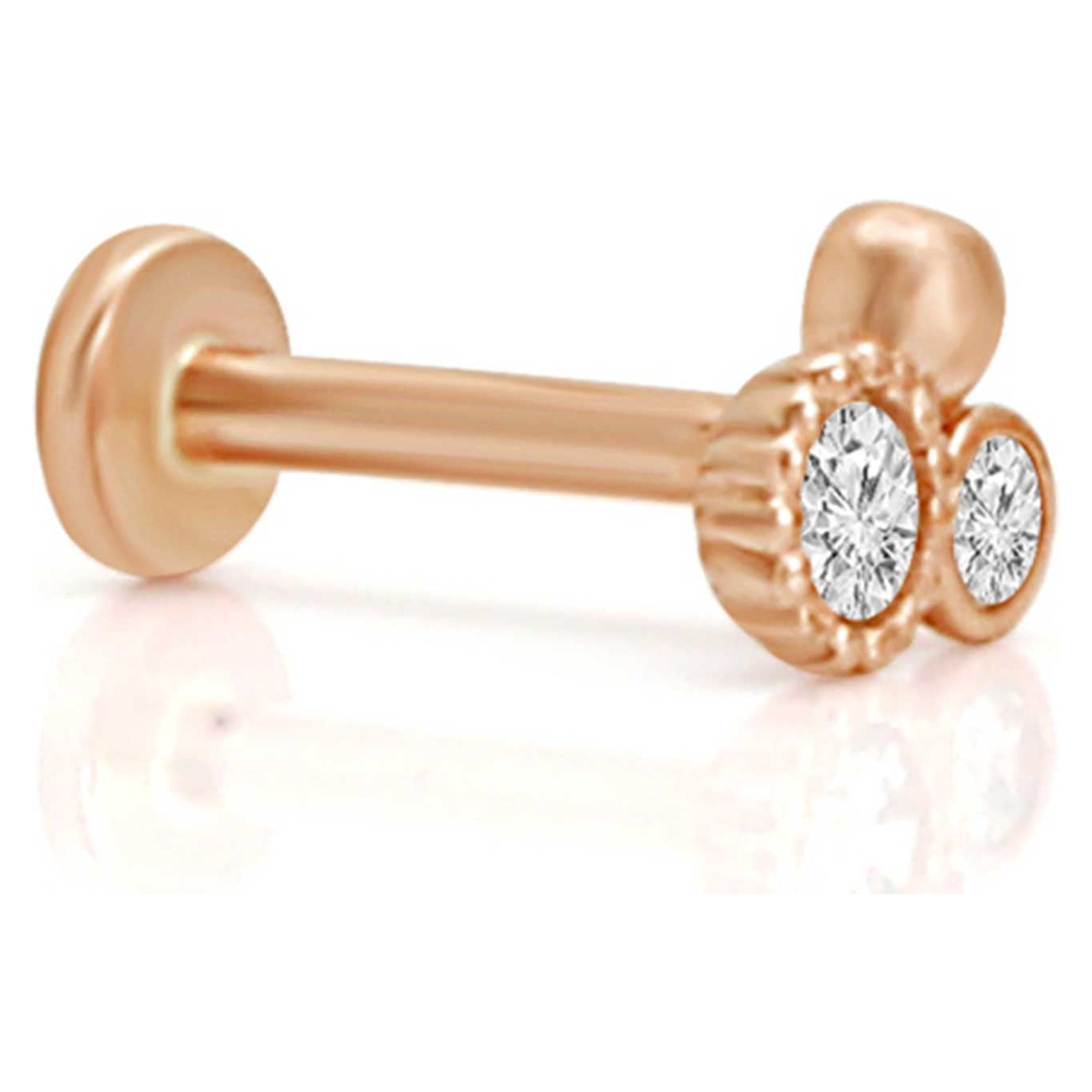Triple Diamond 14k Gold Cartilage Earring Stud – FreshTrends