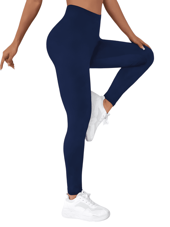 High-Waisted Navy Blue Workout Leggings for Women - Premium Performance Yoga Pants with Seamless Comfort and Four-Way Stretch