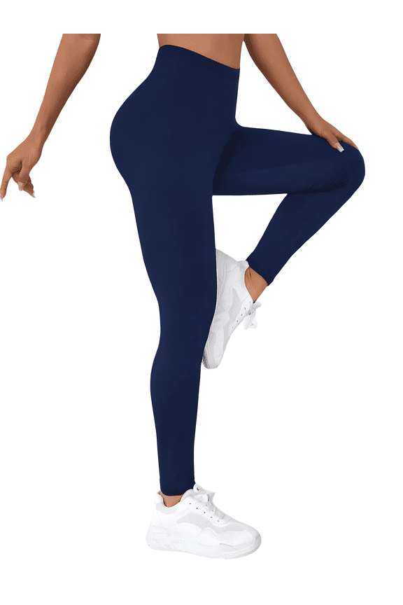 High-Waisted Navy Blue Workout Leggings for Women - Premium Performance Yoga Pants with Seamless Comfort and Four-Way Stretch
