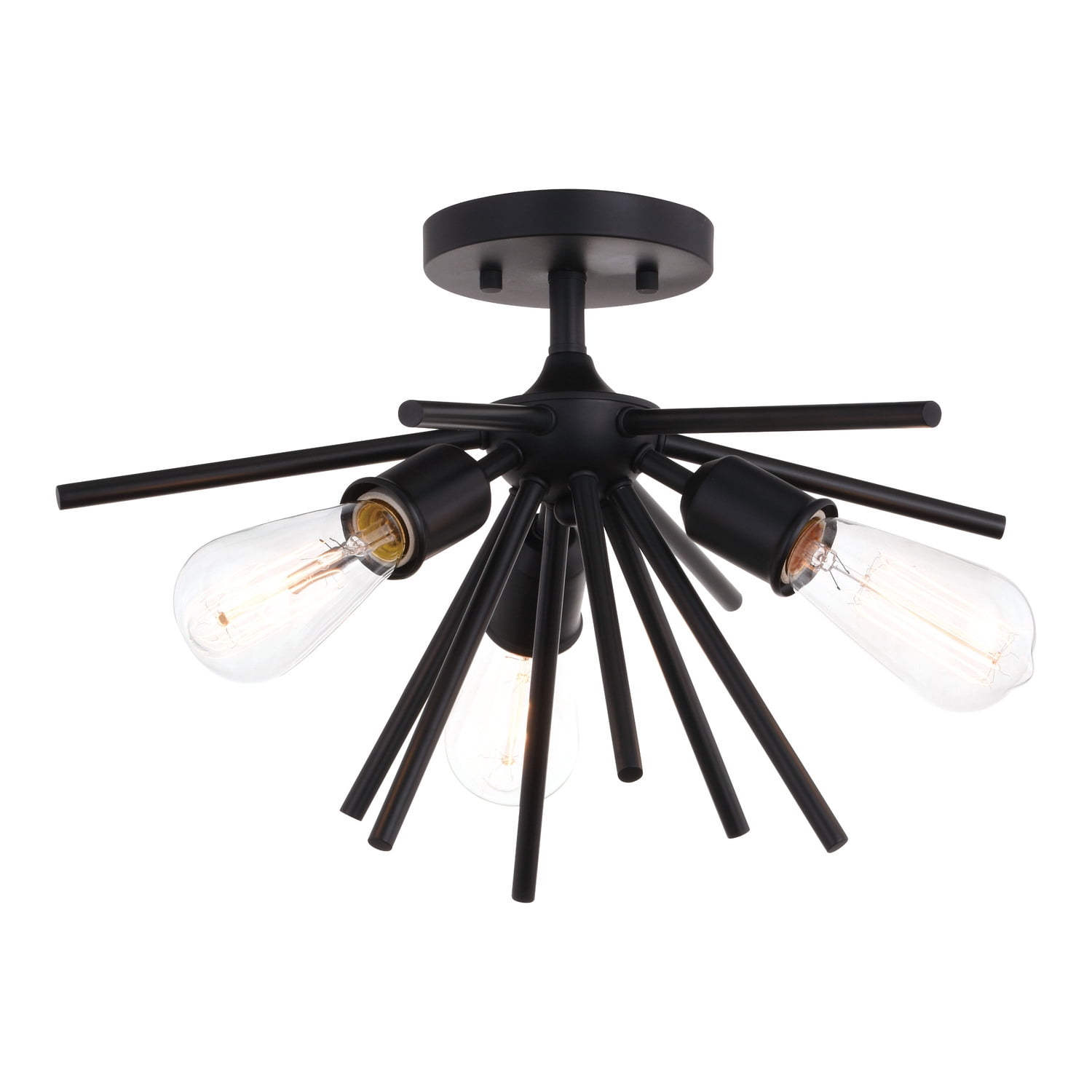 Matte Black Sputnik Semi-Flush Mount with Edison Filament Bulbs