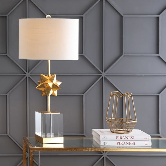 JONATHAN Y Estelle 32" LED Metal/Crystal Table Lamp, Clear/Gold Leaf