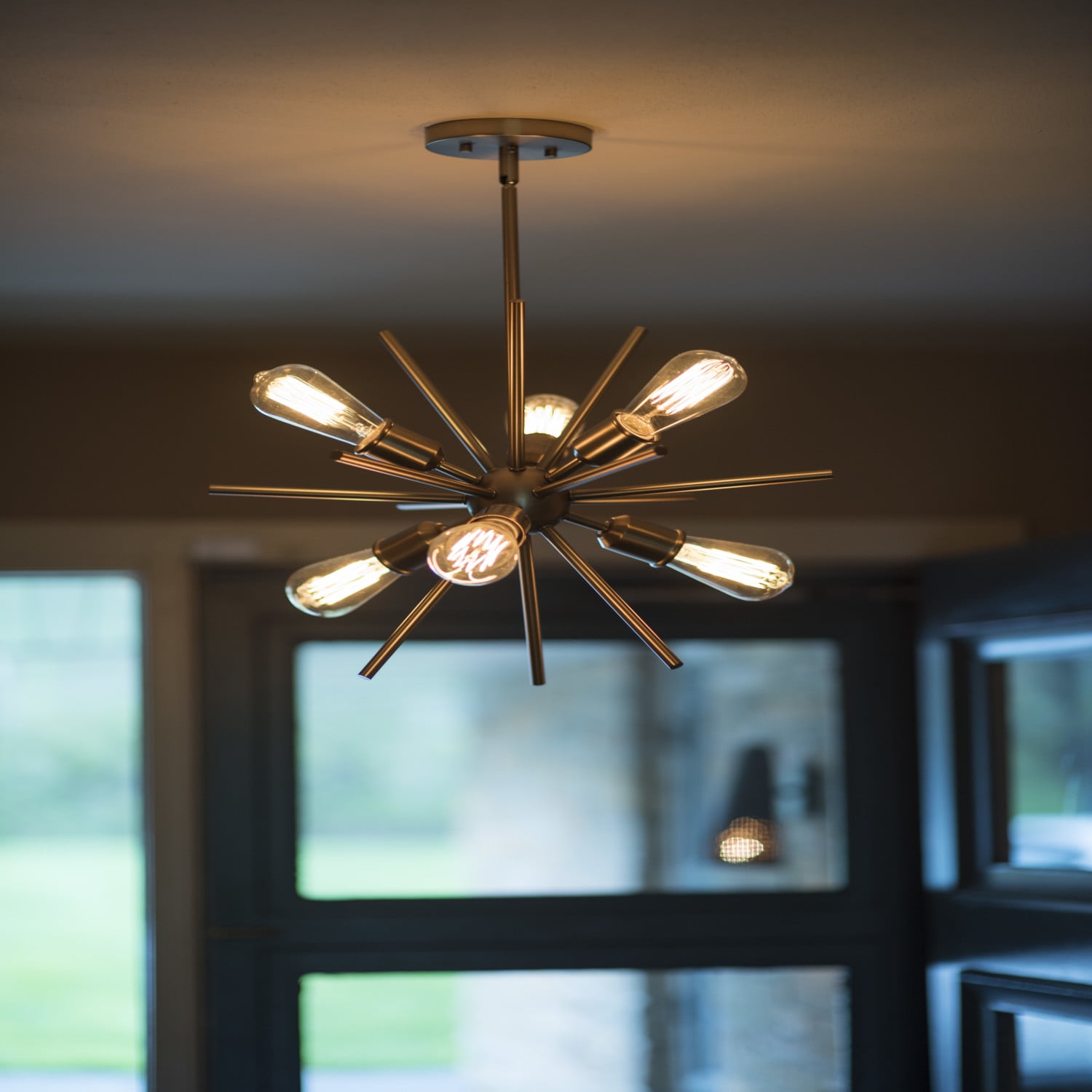 Estelle Natural Brass Mid-Century Modern 6-Light Pendant