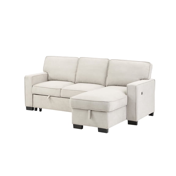 Estelle Beige Fabric Rev. Sleeper Sectional Storage Chaise Cup Holders USB Ports