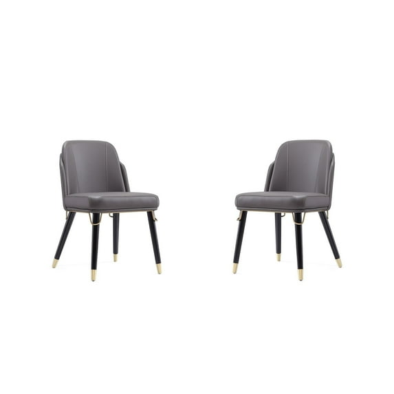 Manhattan Comfort Estelle 18.9" Faux Leather Dining Chair in Pebble (Set of 2)