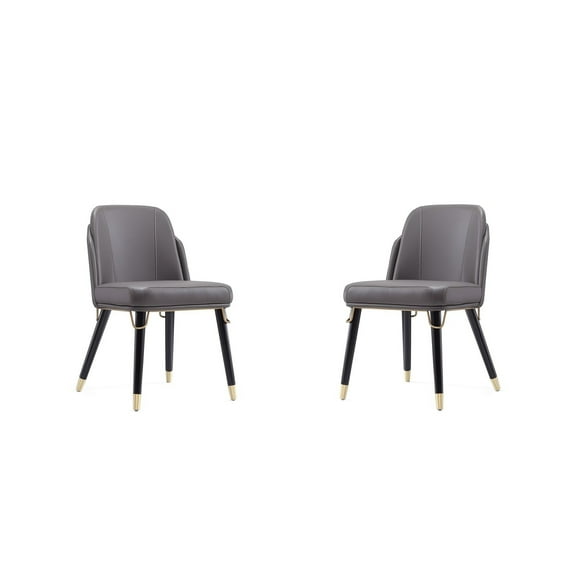 Manhattan Comfort Estelle 18.9" Faux Leather Dining Chair in Pebble (Set of 2)