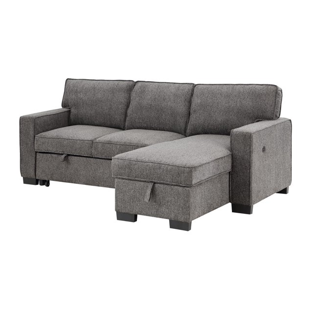 Lilola Home Estelle Fabric Sofa Reversible Storage Chaise PullOut Sleeper with DropDown Table