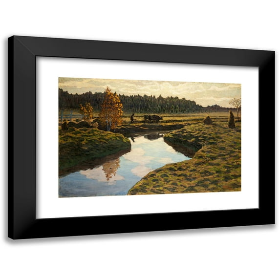 Ester Almqvist 14x11 Black Modern Framed Museum Art Print Titled - Autumn Ploughing in the Marshland (1911)