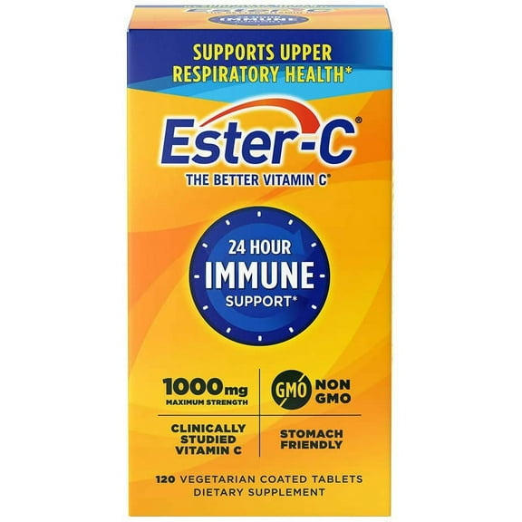 Ester-C Vitamin C 1000 mg Coated Tablets, Immune System Booster, Stomach-Friendly Supplement, 120 count