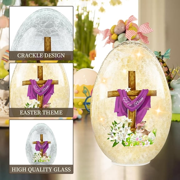 Ester Egg Light Decorations, 8.27'' Lighted Glass Egg Tabletop Decor He is Risen Crackle LEDs Night Light, Lighted Glass Spheres Decorative Balls Glass Orb Table Lamps$$