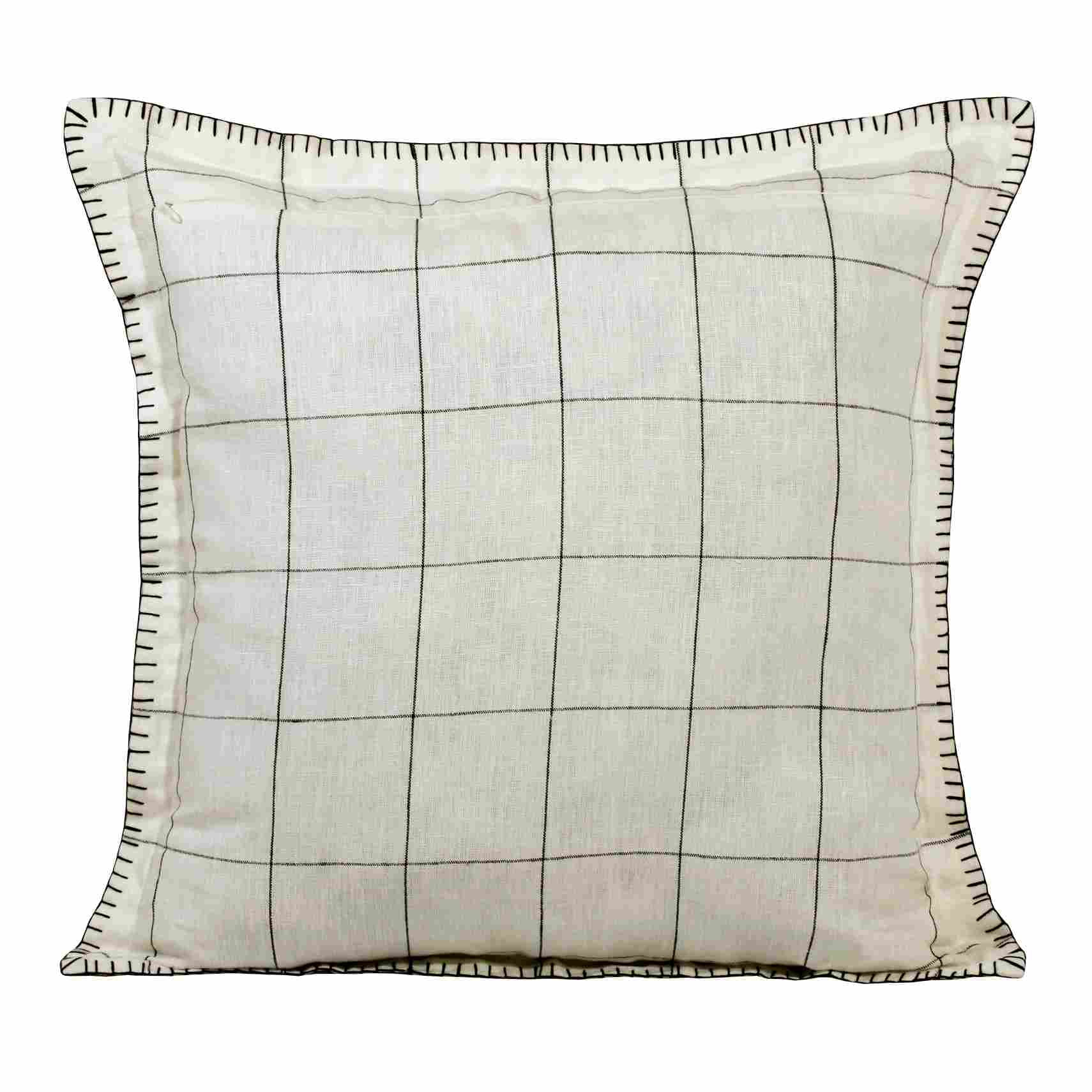 Ester Hand-Woven Checkered Farmhouse Linen Throw Pillow, Ivory/Black, 20" x 20", Count per Pack 1