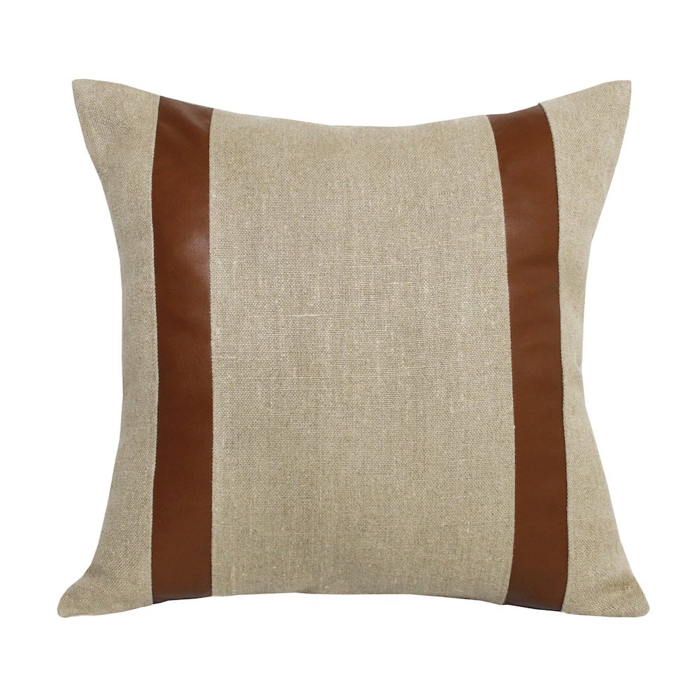 Ester Hand-Woven Striped Industrial Linen Throw Pillow, Beige/Brown, 20" x 20", Count per Pack 1
