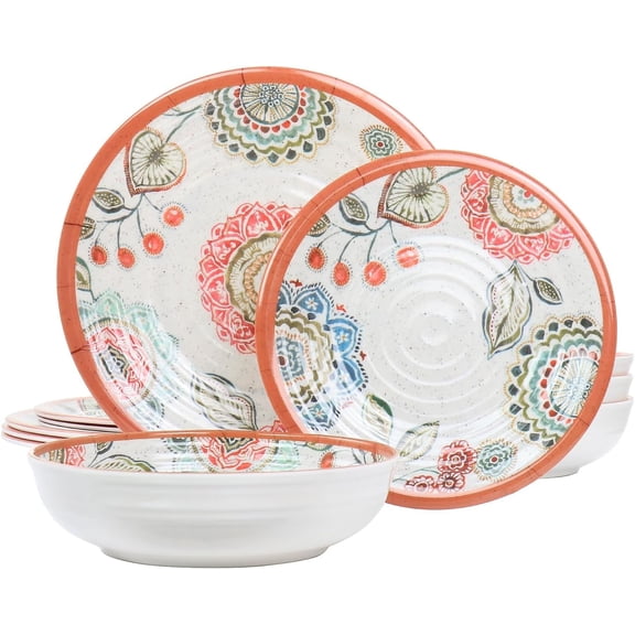 Ester Melamine Dinnerware Set, Multicolored, 12 Piece Set (935115832M)