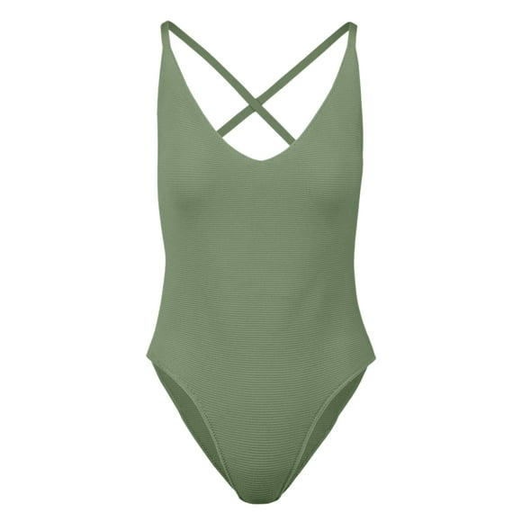Women’s Ester One‑Piece Swimsuit, Sorona Plant‑Derived Stretch Nylon, V‑Neck Criss Cross Back, Olive, Size XL