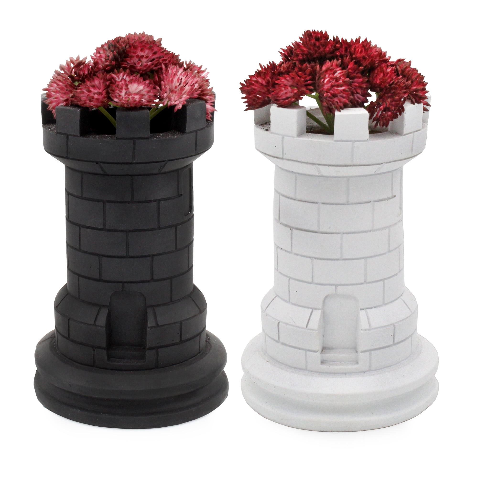 Esterno Chess Piece Planter Pots (Set of 2); Resin Rook Statues for ...